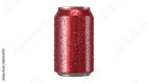 Red Soda Can Covered in Water Droplets on White Background drink can beverage