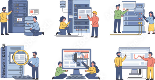 Team of Data Analysts Working with Servers and Computers in Modern Data Center