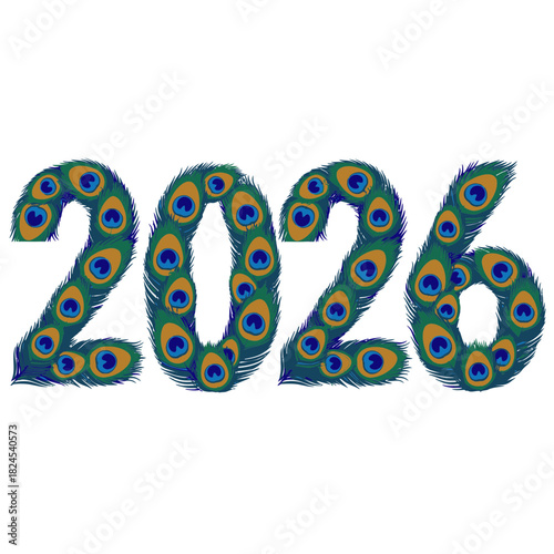 Tropical leaf-textured “2026” with colorful foliage patterns, perfect for summer-themed holiday graphics and nature-inspired artwork