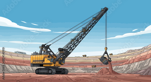 Illustration of a screening plant separating materials into piles.