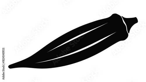 Black silhouette of a single okra pod