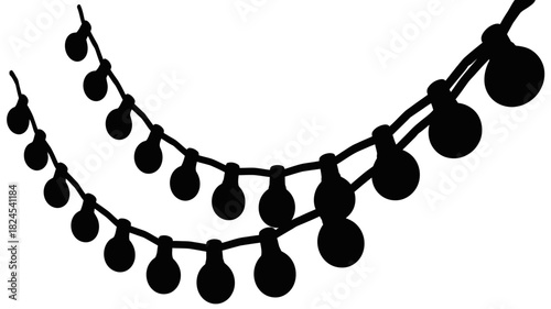 Two silhouetted strings of teardrop shaped christmas lights