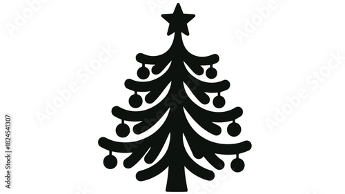 Stylized black christmas tree with  ornaments and star topper