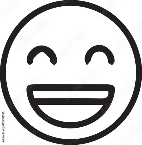 Simple black and white illustration of a happy smiley face emoji, conveying joy and amusement.