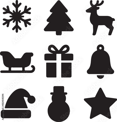 Christmas Ornament Cuttable Bundle ? 9 Holiday Silhouette Icons.eps