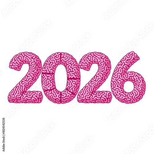 Sparkly hot pink glitter “2026” typography for glamorous holiday designs, party invitations, and trendy festive promotions