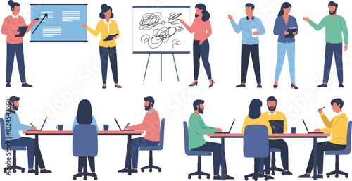 Group Business Meeting with Presenters and Attendees in Modern Conference Room