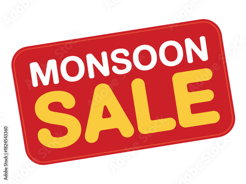 Red sign announces a monsoon sale with bold yellow text.