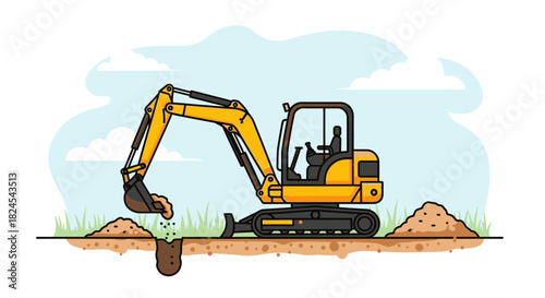 Illustration of a screening plant separating materials into piles.