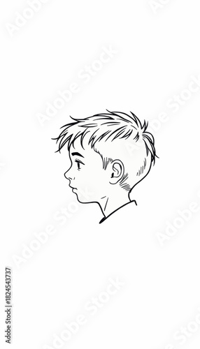 Profile view of a young boy with short hair in a minimalist sketch illustration
