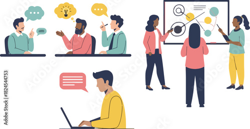 Team Collaboration Business Meeting with Digital Devices and Presentation