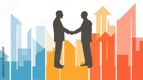 Professional Business Partnership Handshake with Cityscape Growth Background - Corporate Deal and Success Concept