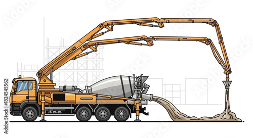 Street sweeper truck cleaning asphalt road with rotating brushes.