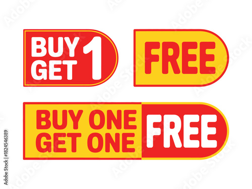 Buy one get one free promotion signs for retail sales events.