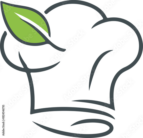 Chef Hat with Leaf Outline for Vegan and Vegetarian Cuisine