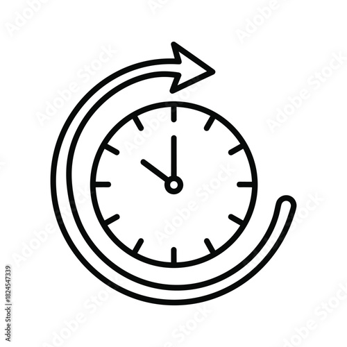 Time clock with circular arrow icon isolated on white background