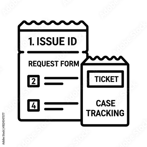 Issue id request form and ticket for case tracking line icon
