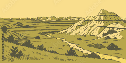 Badlands prairie hills retro minimalist