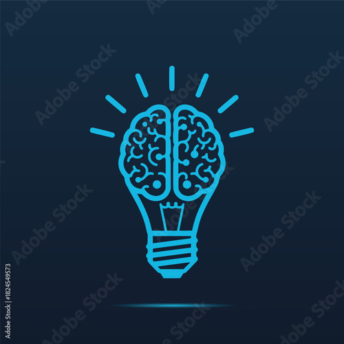 Conceptual Vector Illustration Showing A Luminous Human Brain Contained Within A Light Bulb Outline Representing Brilliant Ideas Creative Thinking Problem Solving Intelligence And The Power
