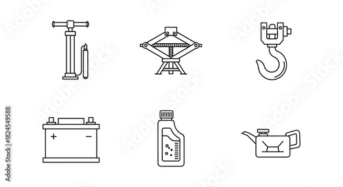 Essential automotive tools and supplies in linear design for modern maintenance