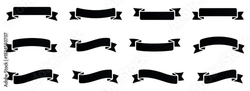 blank ribbon banner set for labels, badges, titles, and decorative, collection of blank ribbon banner silhouettes ideal for labels, decorative badges, title frames, product packaging accents