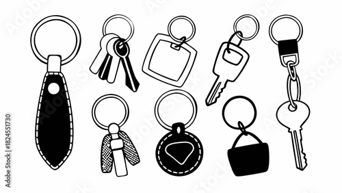 Set of 10 modern key ring designs vector illustration scalable eps icon collection