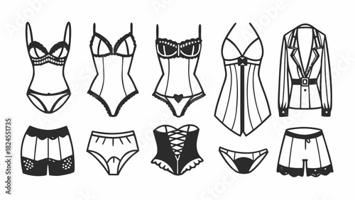 Set of 10 modern lacy lingerie designs doodle vector illustration scalable eps icon