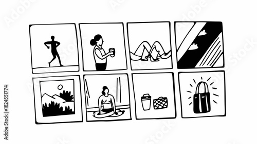 Doodle set of 10 morning routine scenes vector illustration scalable eps icon