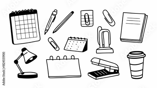 Hand drawn doodle office supplies set vector illustration scalable icons