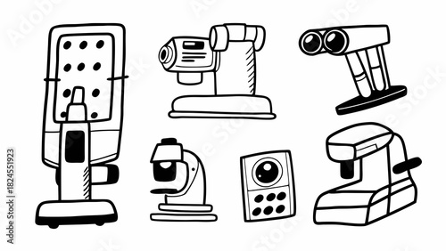 Doodle set of 10 ophthalmology machines vector illustration scalable eps icon