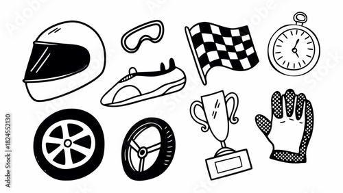 Doodle set of 10 racing items vector illustration scalable eps icon