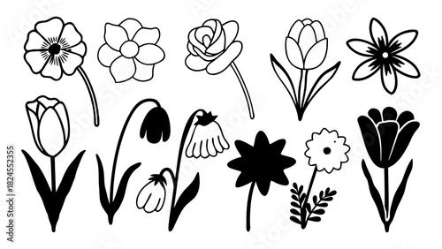 Set of 10 spring flower doodles vector illustration scalable icons eps format