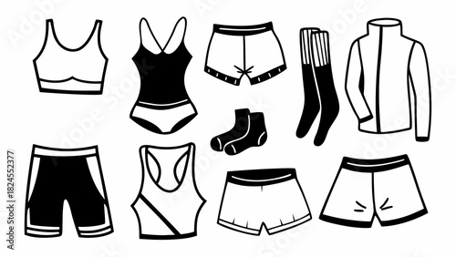 Doodle set of 10 sports undergarments and activewear vector illustration scalable eps