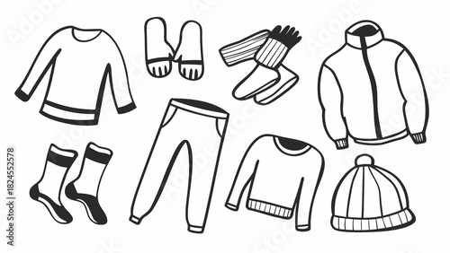 Doodle set of 10 thermal wear pieces vector illustration scalable eps icon