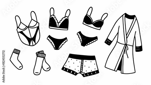 Doodle set of undergarment outfits vector illustration scalable eps icon collection