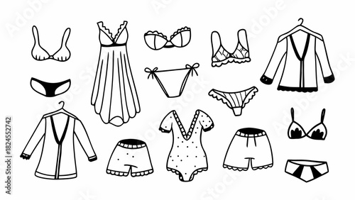 Fashionable underwear and lingerie doodle icons set vector illustration scalable