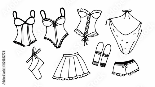 Set of 10 vintage lingerie doodles vector illustration scalable eps icon clothing