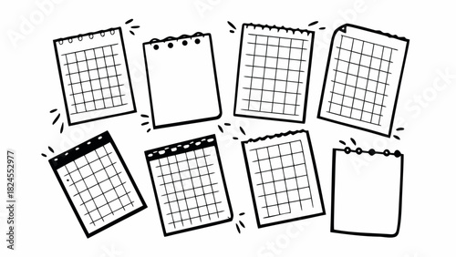 Doodle notebook pages torn edges dust particles vector illustration set