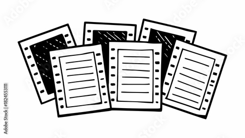 Set of 10 old dusty paper notes with uneven edges hand drawn vector illustration