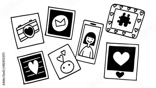 Doodle social media posts icons set vector graphics scalable illustration design