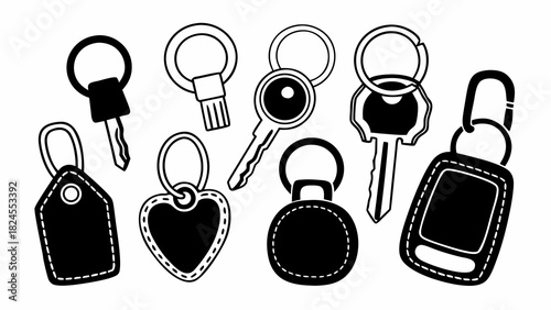 Hand drawn doodle set of 10 scalable vector key ring icons for property security