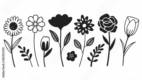 Hand-drawn line art flower collection scalable vector graphics set
