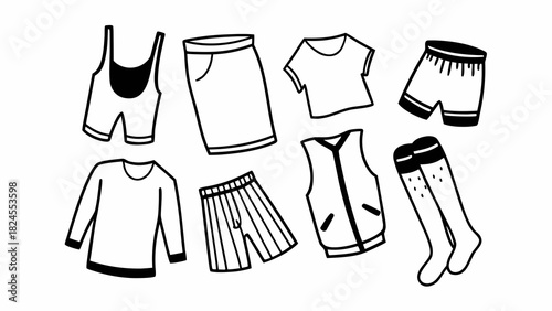 Doodle set of men's undergarments boxer briefs socks vest t-shirt shorts vector