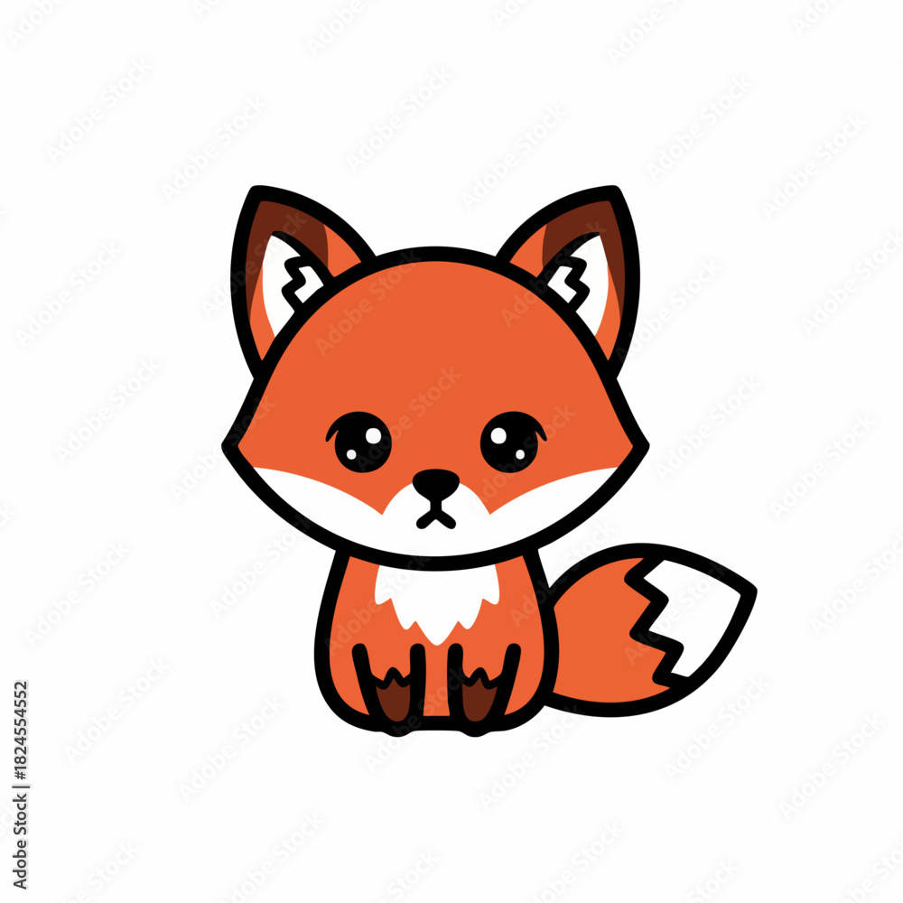 Obraz premium Cute cartoon fox with big eyes and fluffy tail, adorable animal.