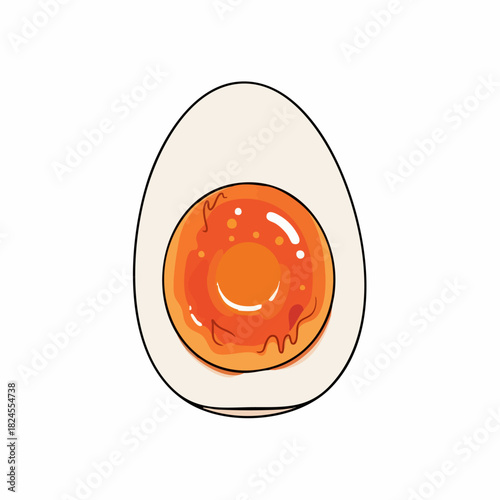 Japanese style ramen egg with a jammy yolk illustration.