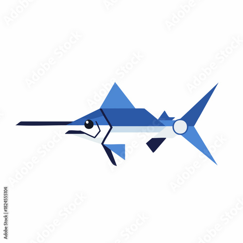 Stylized blue swordfish illustration in a flat design style.