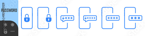 Phone password. Password protected icon. Phone with enter password code, verification security authorization Two step authentication. Notification button and entering a code on the screen