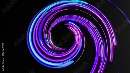 Mesmerizing spiral tunnel of neon blue and purple light streaks creating a futuristic vortex of motion and energy, evoking speed, digital technology, and cosmic flow