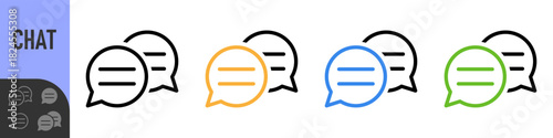 Message Chat speech bubble icon set in different styles, colorful set of vector icons styles representing online messaging, conversation, chat, dialogue, communication, FAQ, and support. for app UI