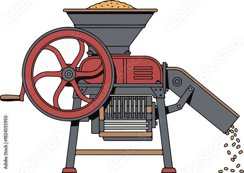 Vintage Hand Crank Grain Thresher or Corn Sheller Illustration on White Background